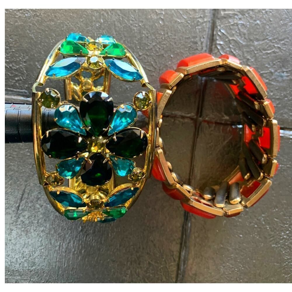 Gorgeous Vintage Emerald Green and Romance Rust Brown SET of 2, Stamped